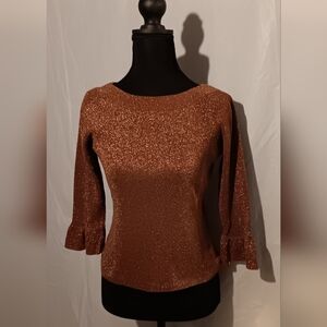 Joseph A. Size S Silk/Metallic Bell Slve Sparkly, Party, Fairy Copper Color Top
